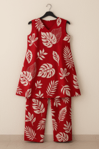Cotton floral print A line Kurta Red