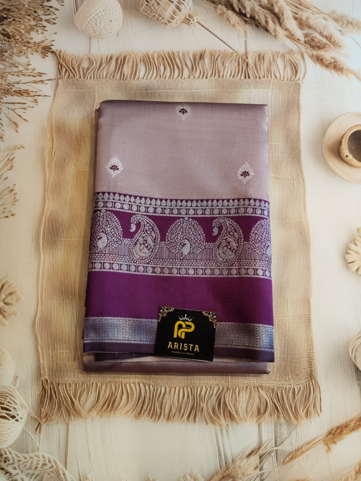 Lavender & Purple Semi Kanchipuram Silk Saree with Silver Zari Border