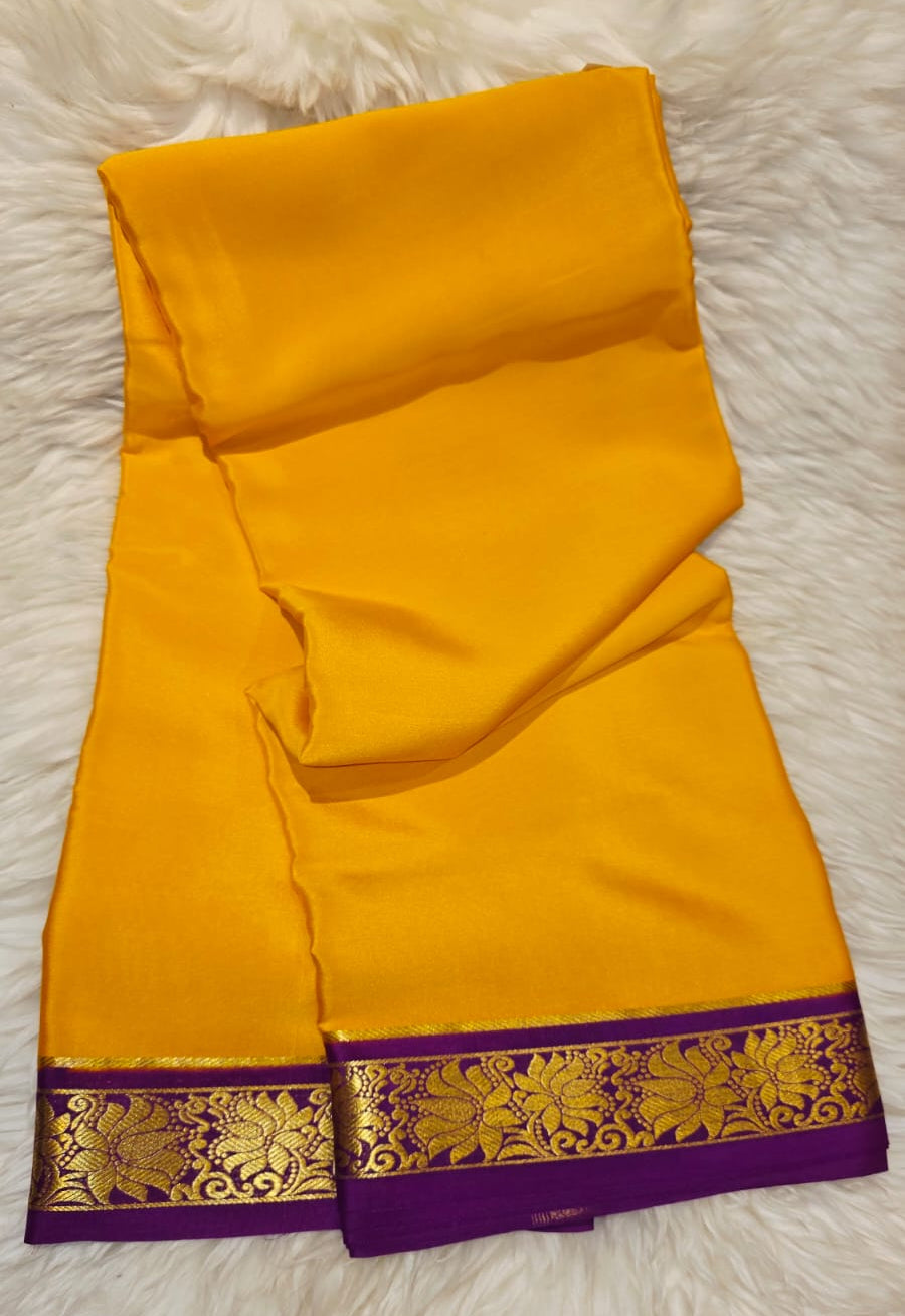 Pure Mysore Crepe Silk Saree Plain lotus Boarder