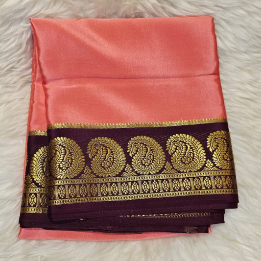Pure Mysore Crepe Silk Saree Plain Mango Boarder