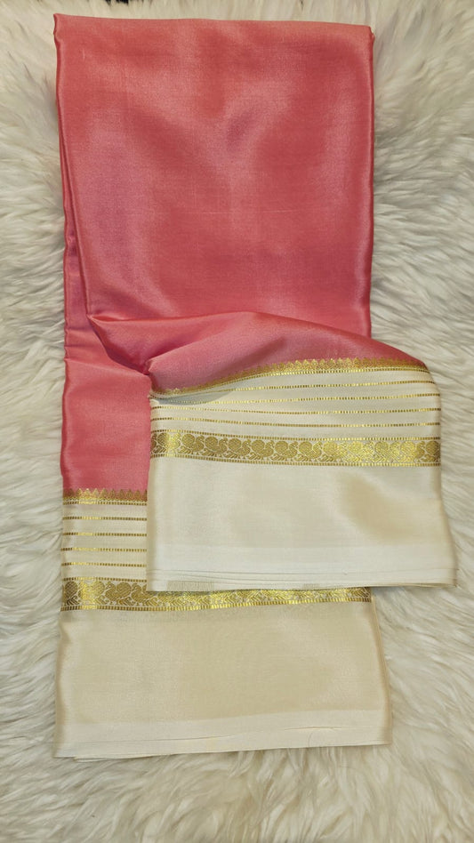 Pure Mysore Crepe silk Saree Peacock Line Boarder