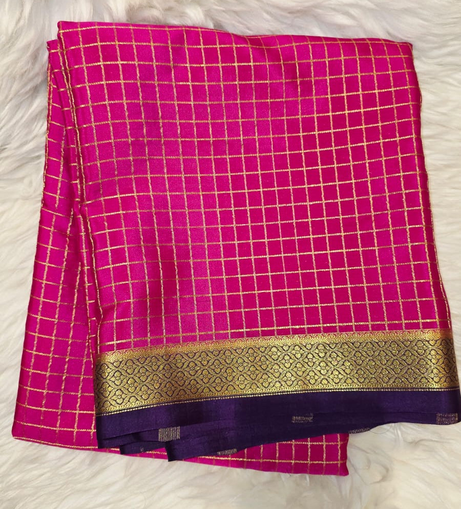 Pure Mysore Crepe Silk Saree Pick & Pick checks