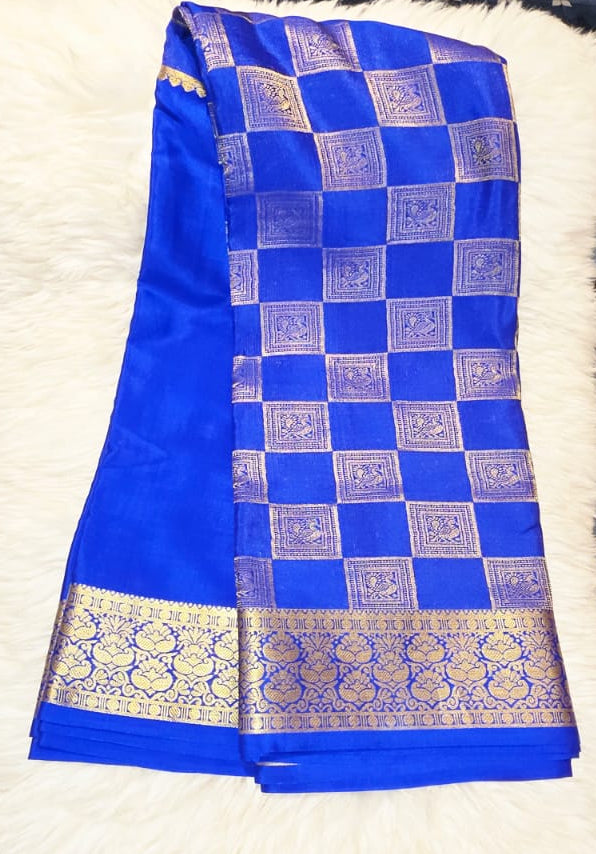 Pure Crepe Mysore Silk Saree Half Box checks
