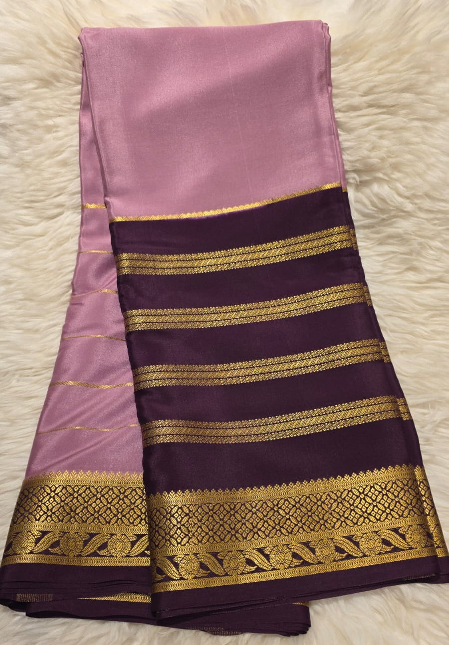 Pure Crepe Mysore Silk Saree gold zari stripes