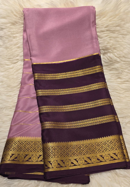 Pure Crepe Mysore Silk Saree gold zari stripes