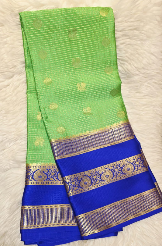 Pure Crepe Mysore Silk Saree - Checks Butta