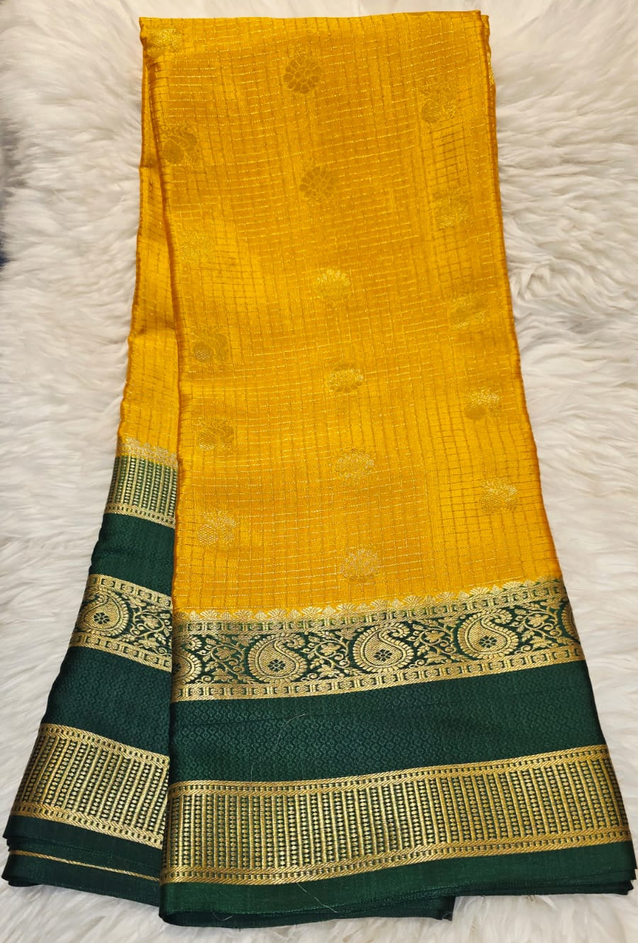 Pure Crepe Mysore Silk Saree - Checks Butta