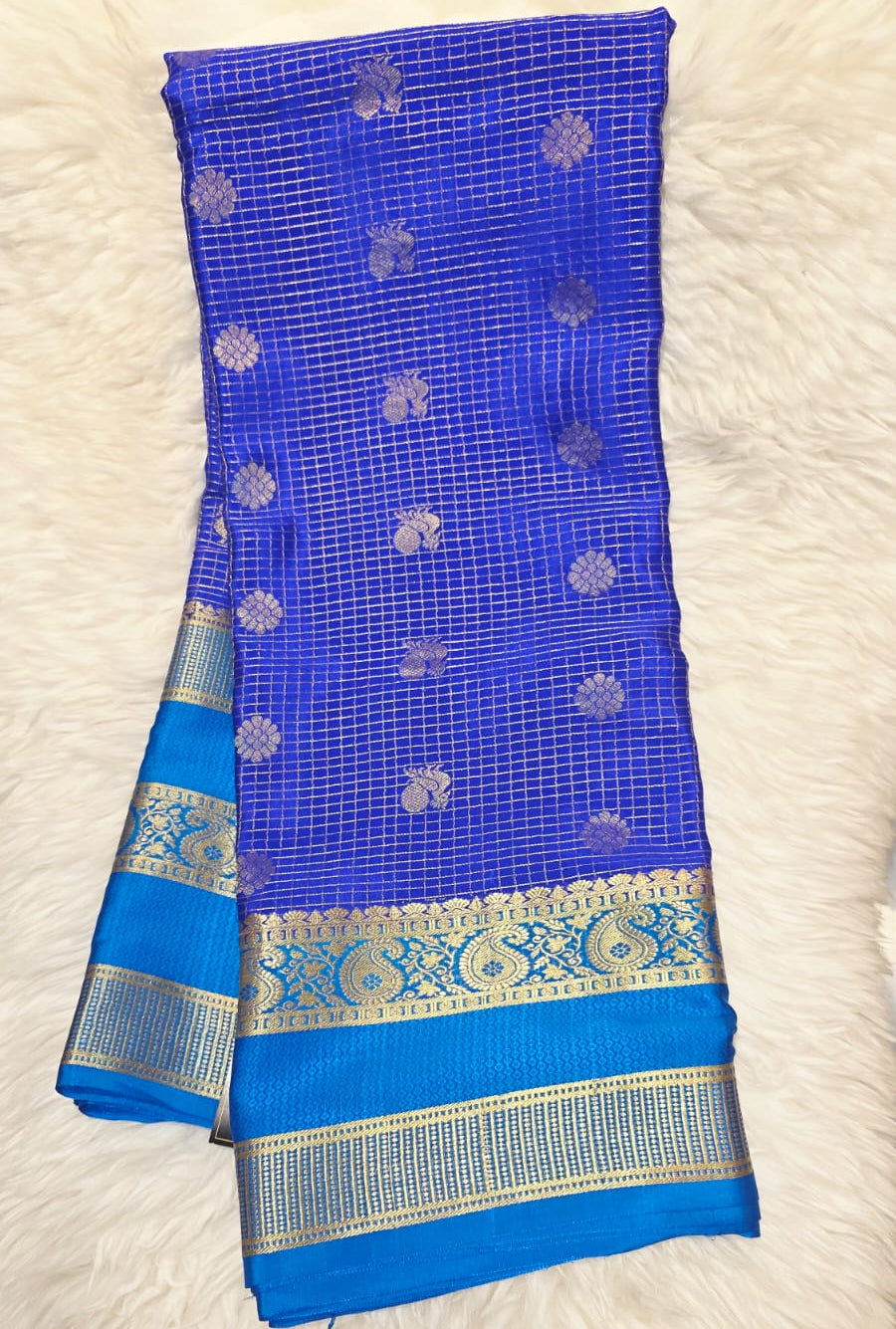 Pure Crepe Mysore Silk Saree - Checks Butta
