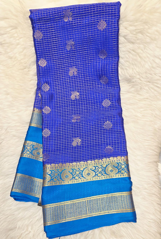 Pure Crepe Mysore Silk Saree - Checks Butta