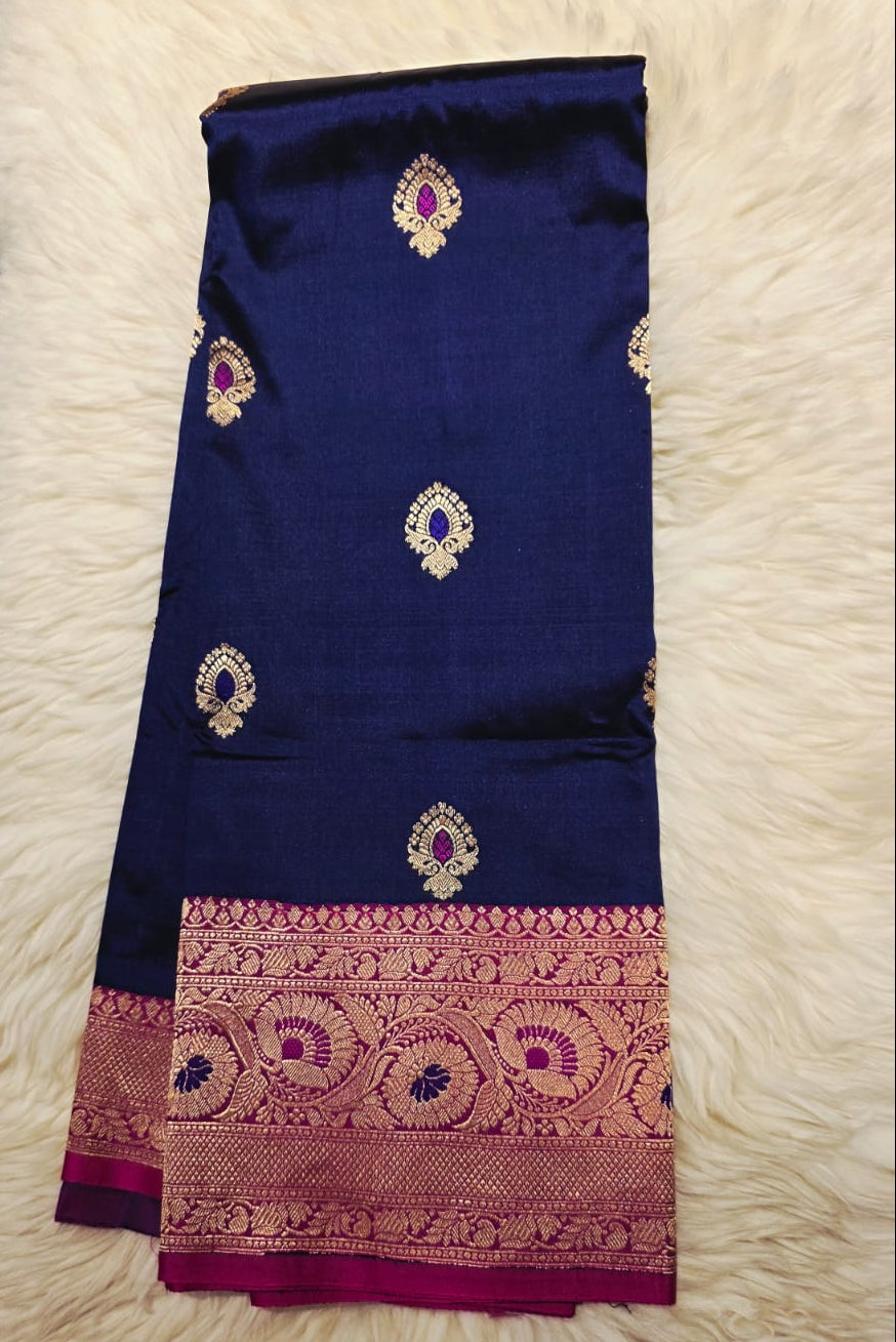 Pure Banarasi Silk Saree - Blue & Pink
