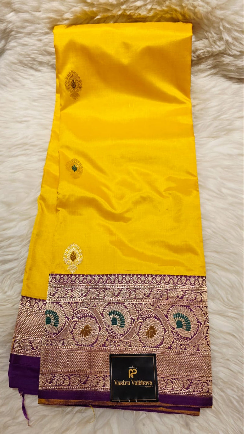 Pure Banarasi Silk Saree - Yellow & purple