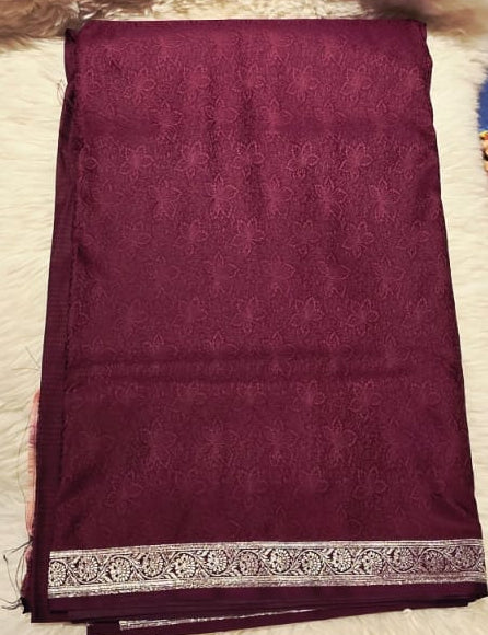 Premium Mashroo Saree - Deep Maroon