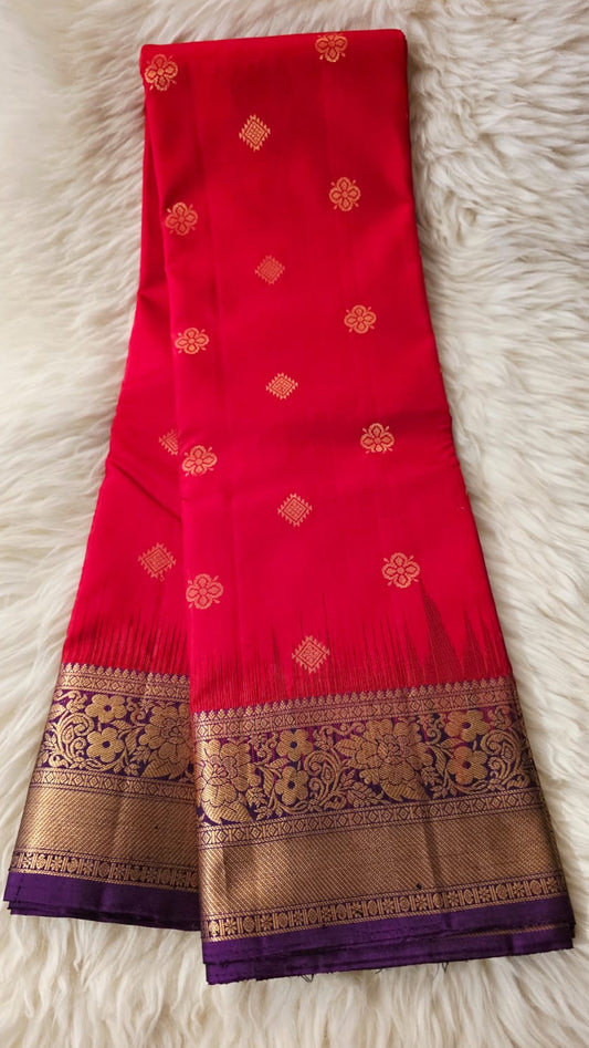 Pure Kanchipuram Silk Saree – Classic Red with Royal Purple Border