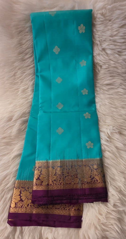 Pure Kanchipuram Silk Saree – Aqua Blue with Royal Purple Border
