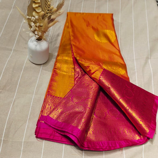 Semi Kanchipuram Silk Saree – Festive Contrast Edition