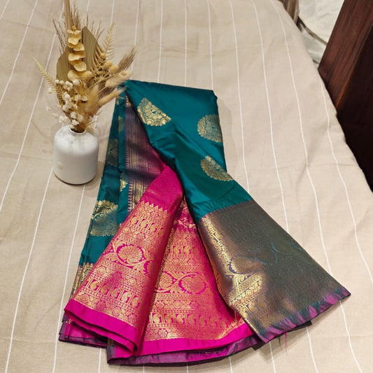 Semi Kanchipuram Silk Saree – Rich Contrast Weaving