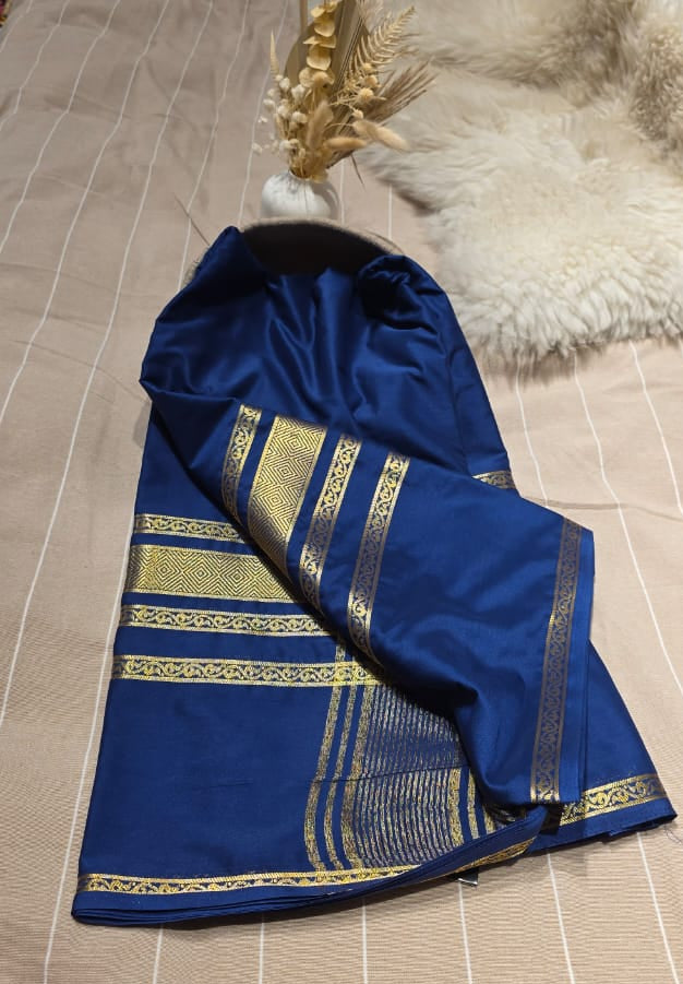Semi Crepe Silk Saree – Royal Blue with Gold Zari