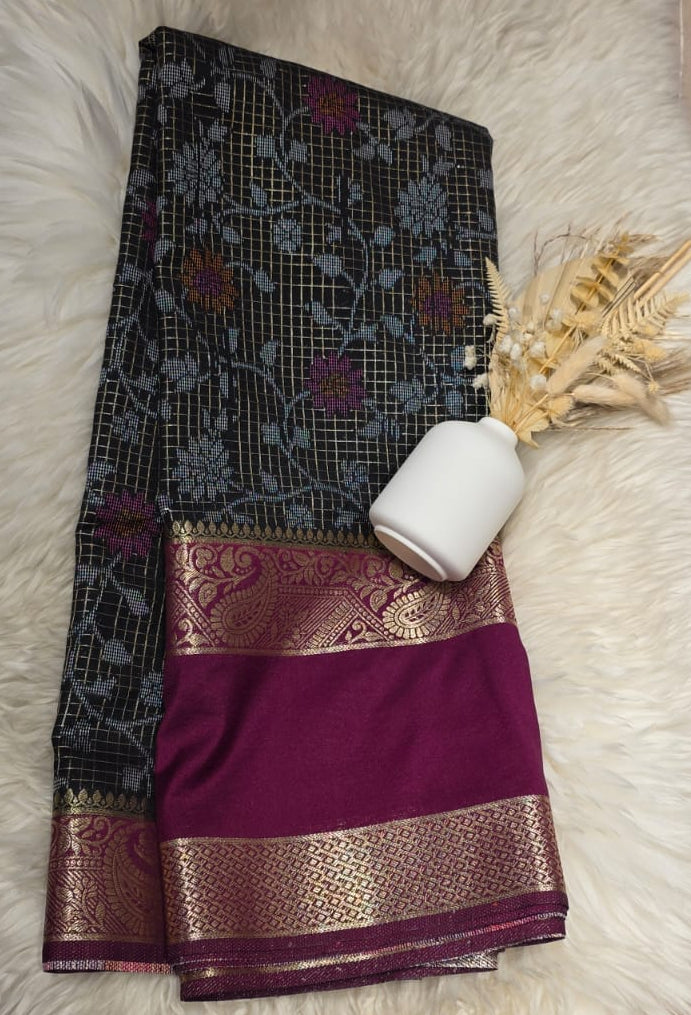 Semi Crepe Silk Saree β Black & Wine