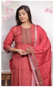 Mixed Cotton 3PC Kurta Set with Semi-Hand Work (Soft Material)