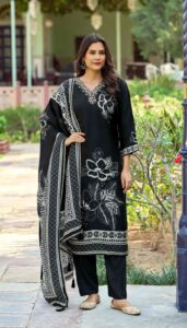 Organza Black with Floral prints and Handwork
