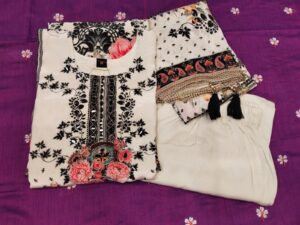 White Crepe Silk Floral Print Suit Set