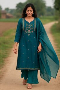 Cotton Green with Embroidery work 3pcs set