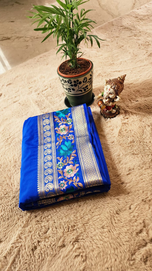 Semi Crepe Silk Blue with Embroidery