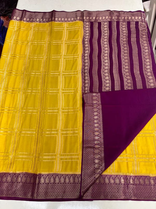 Semi Crepe Silk Vintage Yellow with Purple
