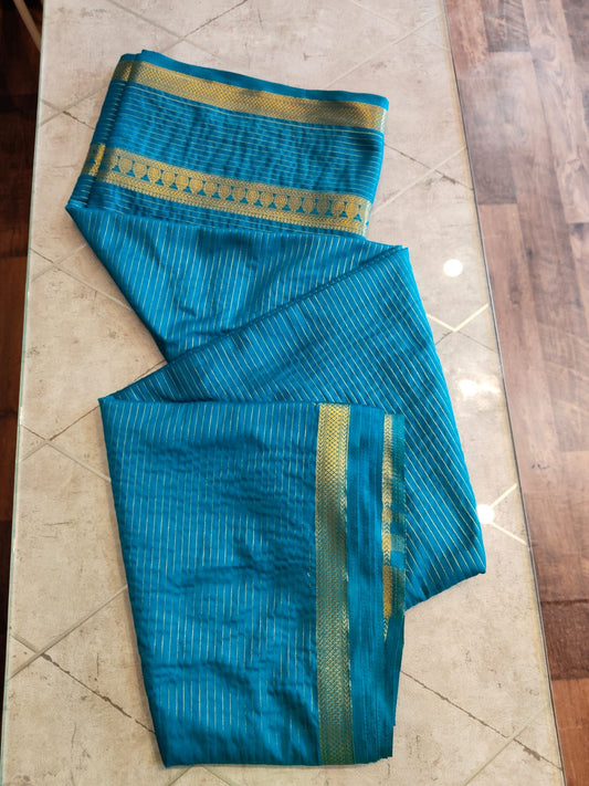 CREPE SILK Ramagreen with Golden Stripes Saree