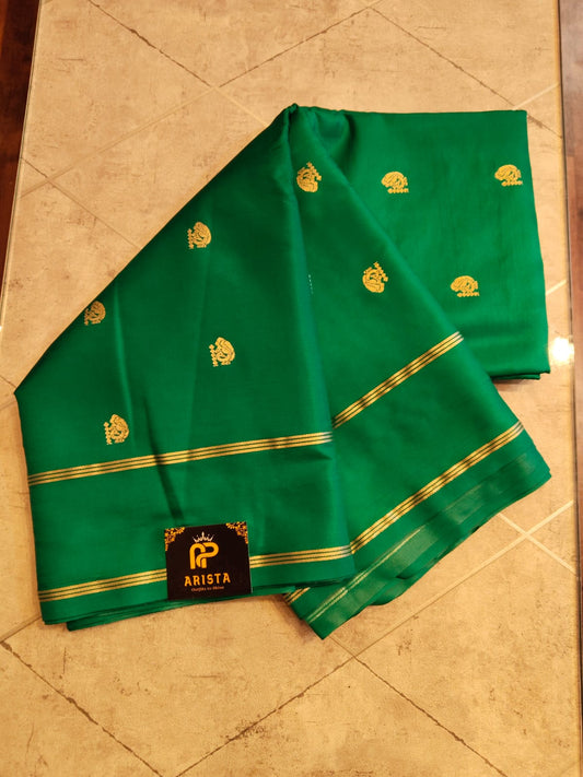 CREPE SILK Green & Golden Peacock Motifs Saree