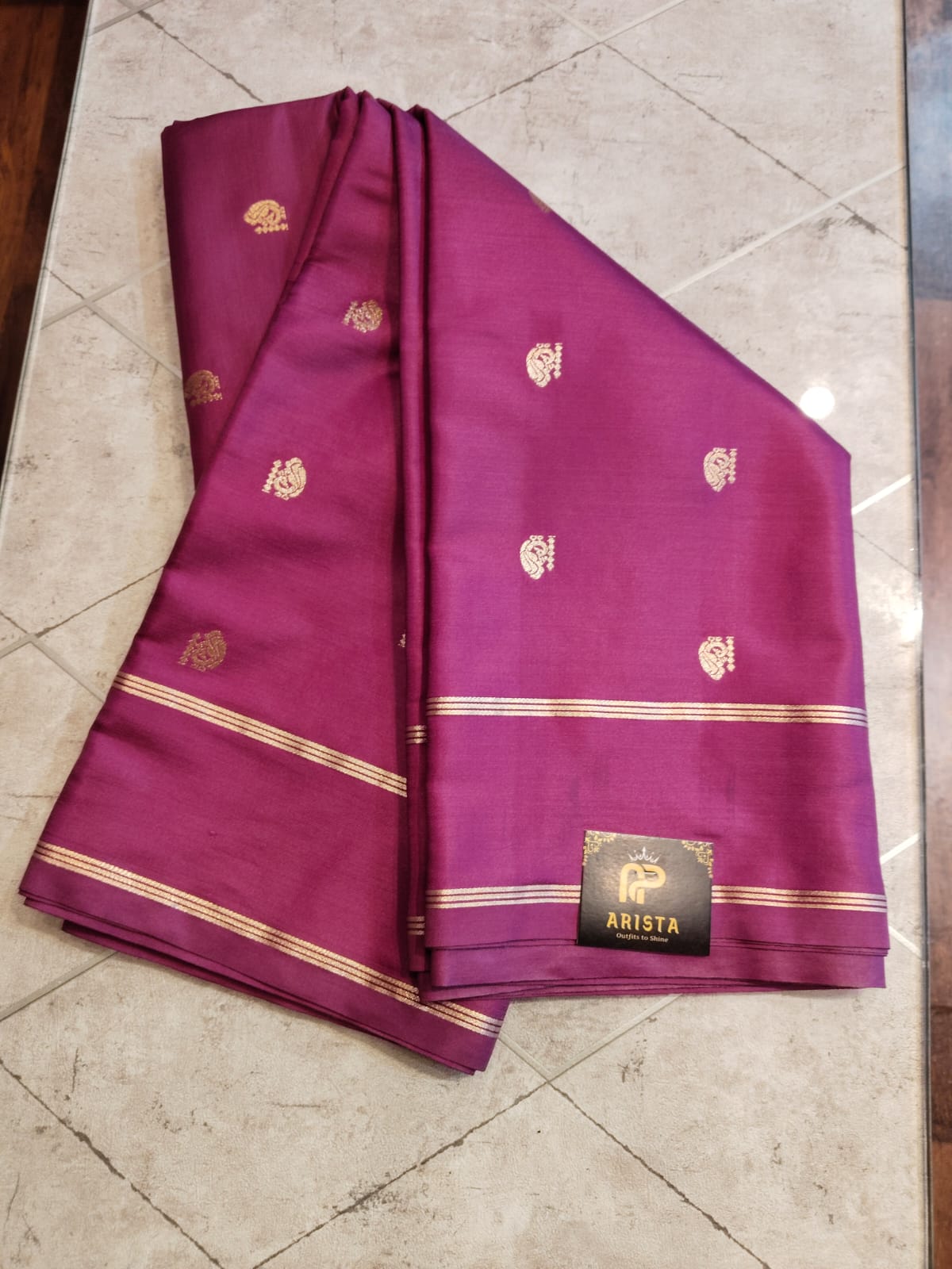 CREPE SILK Pink & Golden Peacock Motifs Saree