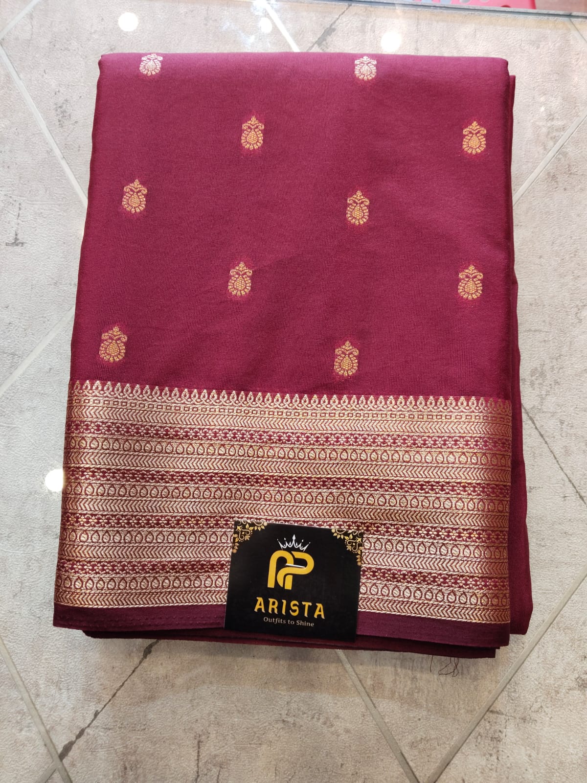 CREPE SILK Maroon with Small Butta Saree