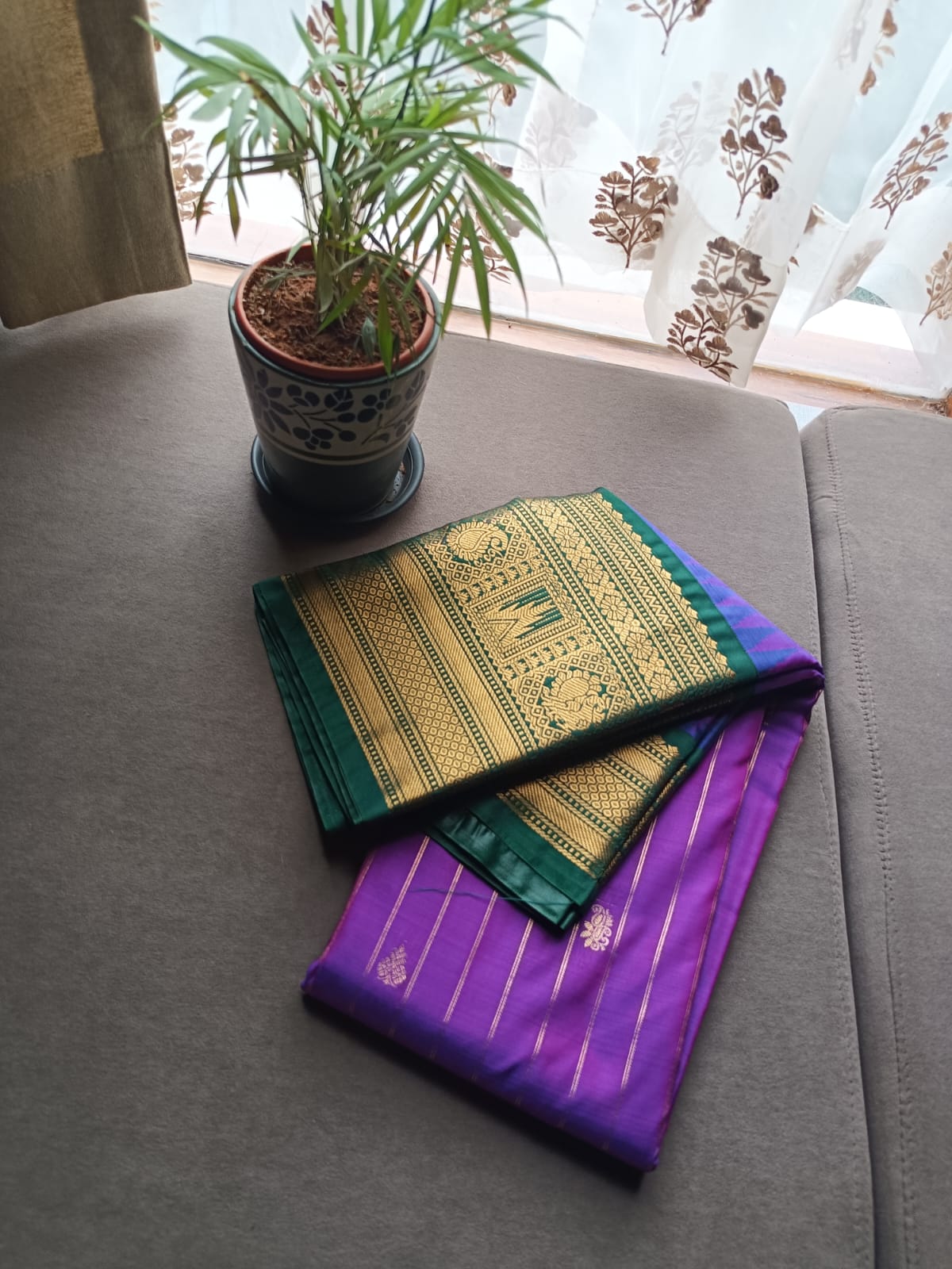 Semi Kanchi Temple boarder Purple Saree