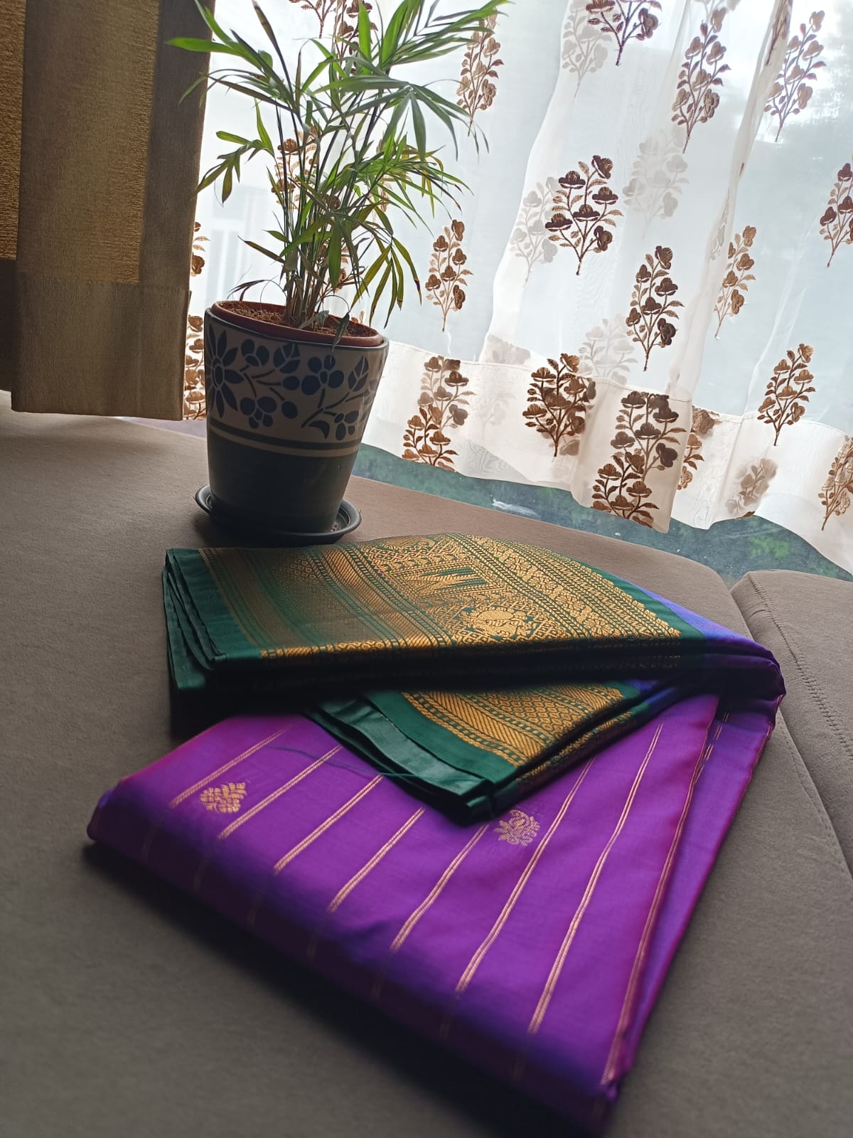 Semi Kanchi Temple boarder Purple Saree