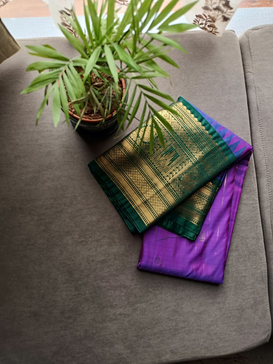 Semi Kanchi Temple boarder Purple Saree