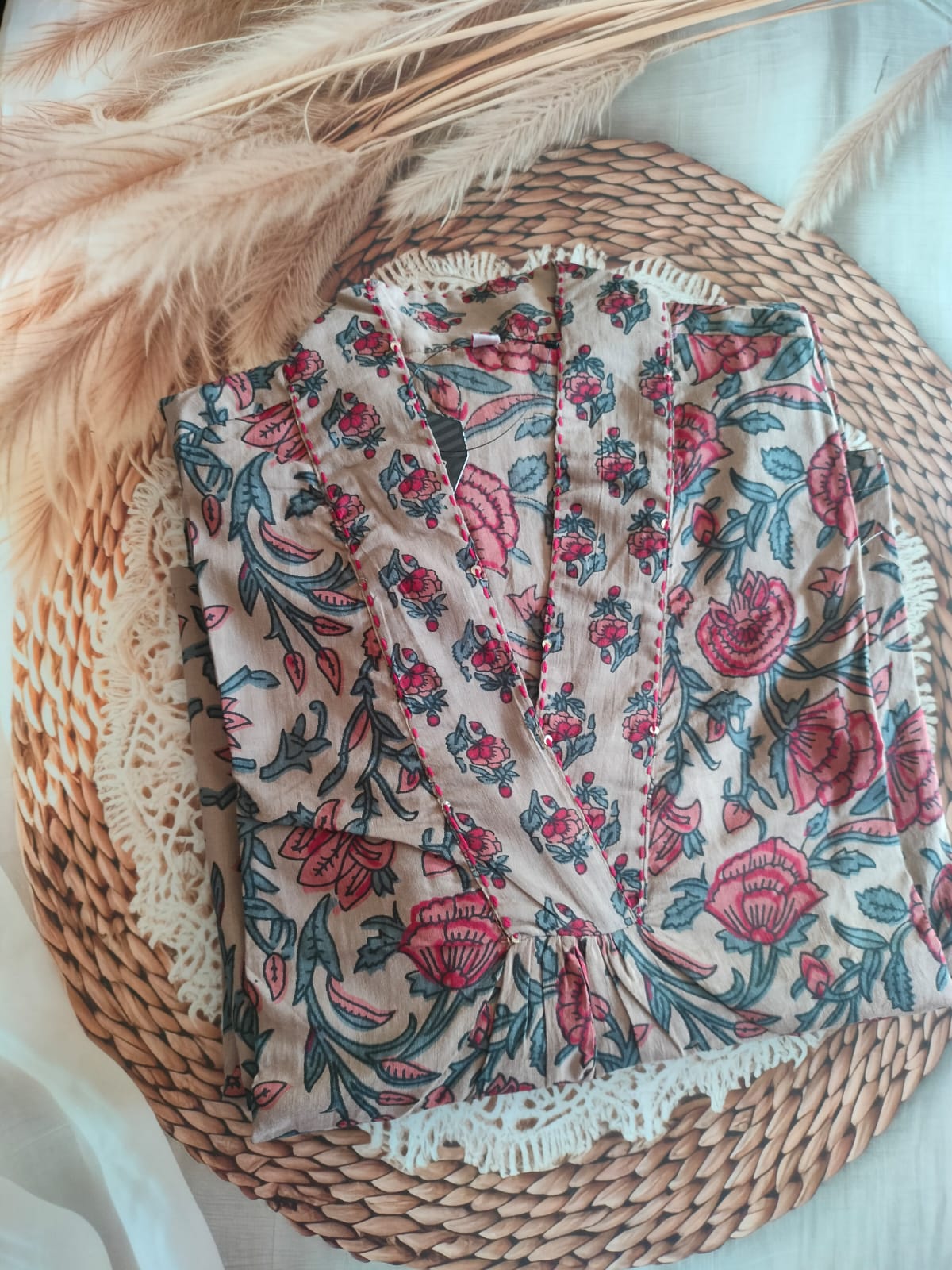 CHOCOLATE COLOUR FLORAL PRINT COTTON CO-ORD SET