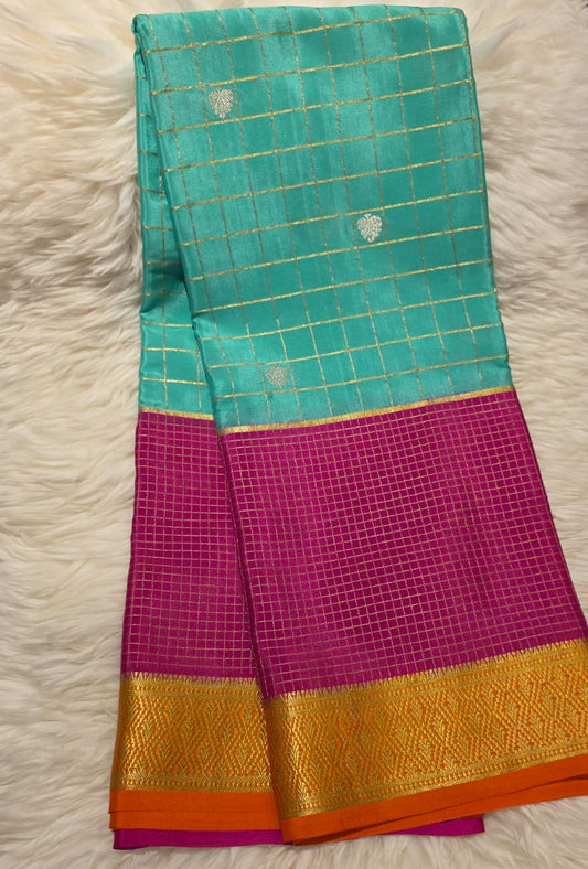 Pure Crepe Mysore Silk Saree Silver butta