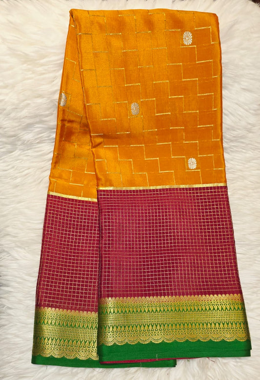 Pure Crepe Mysore Silk Saree Silver butta