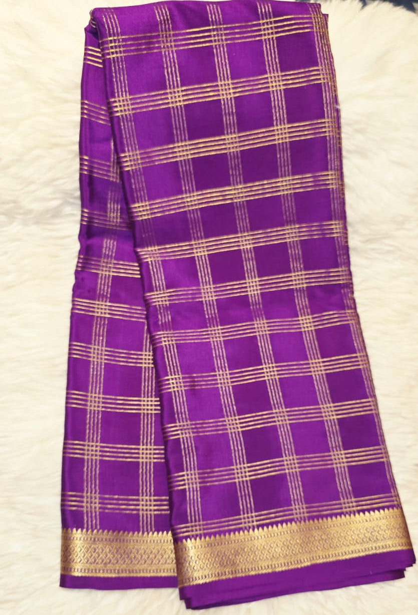 Pure Crepe Mysore Silk Saree 4 line Checks
