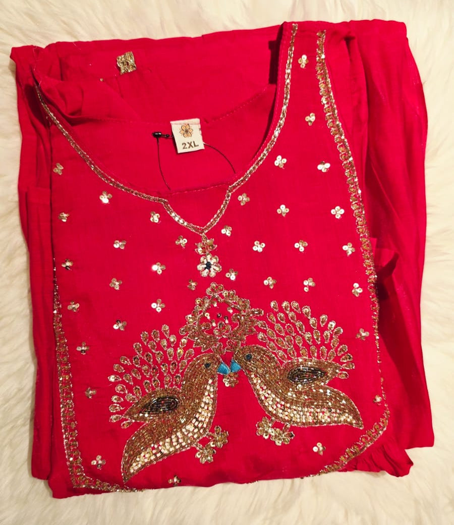 RED COLOUR ROMON SILK HAND WORK 3PCS SETS