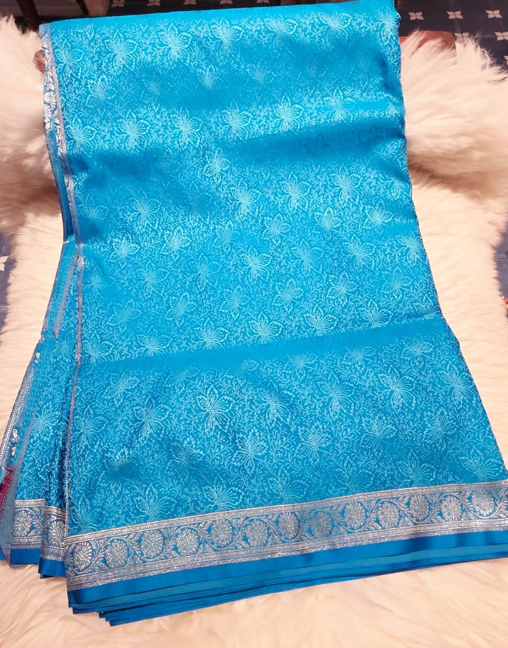 Sky Blue Mashroo Silk Saree
