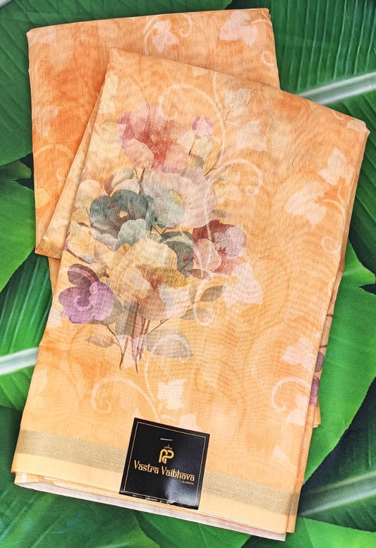 Mul Chanderi Saree-Pastel Peach