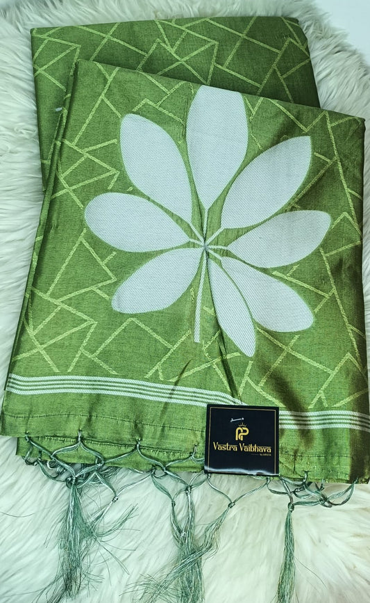 Semi Chanderi Sree- Olive Green