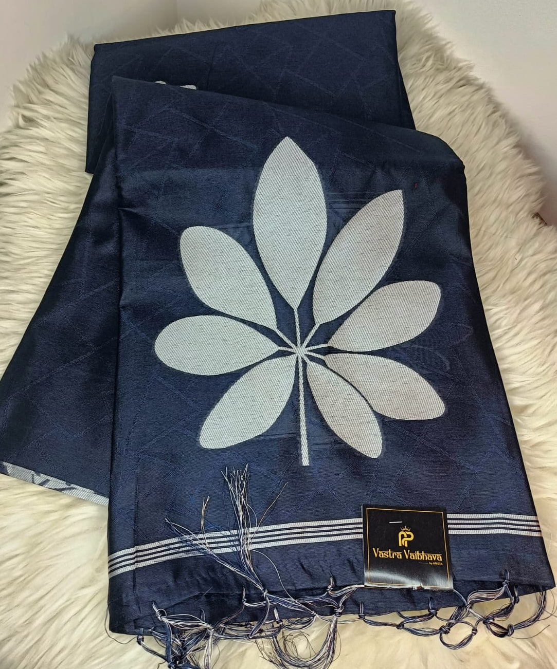 Semi Chanderi Saree- Navy Blue