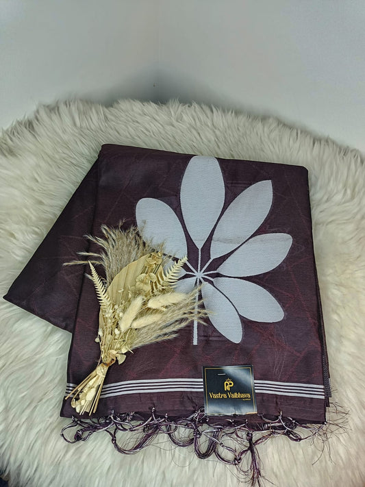 Semi Chanderi Saree- Rich Wine Brown
