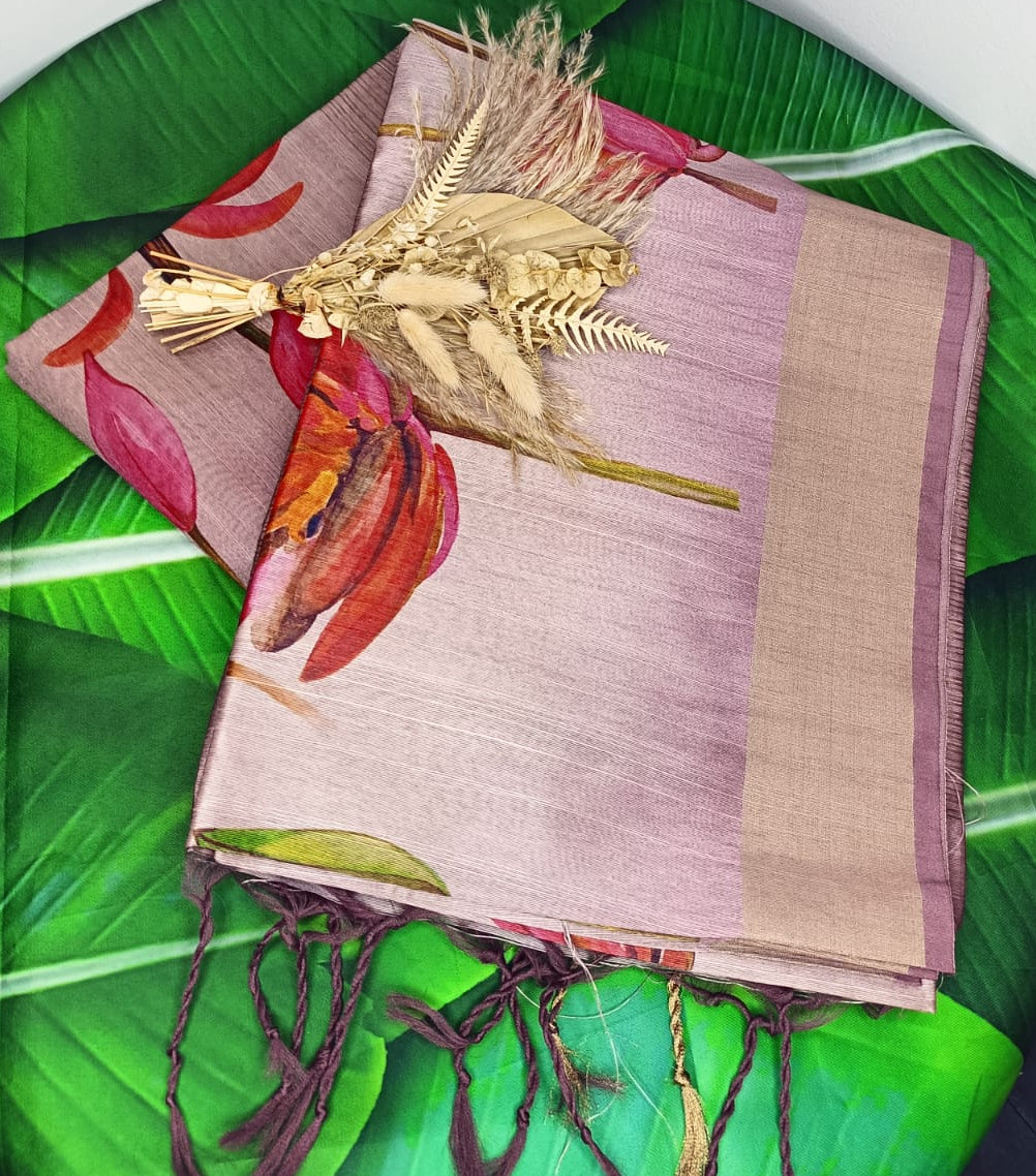 Degital Chanderi Saree- Pastel Pink