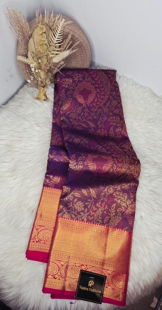Pure Kanchipuram Silk Saree – Royal Wine Purple With Rich Gold Zari Border