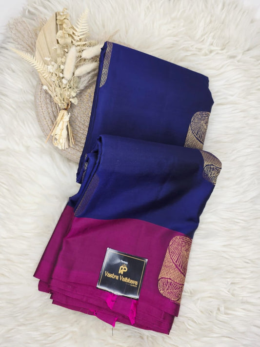 Pure Kanchipuram Soft Silk Saree – Royal Blue & Pink