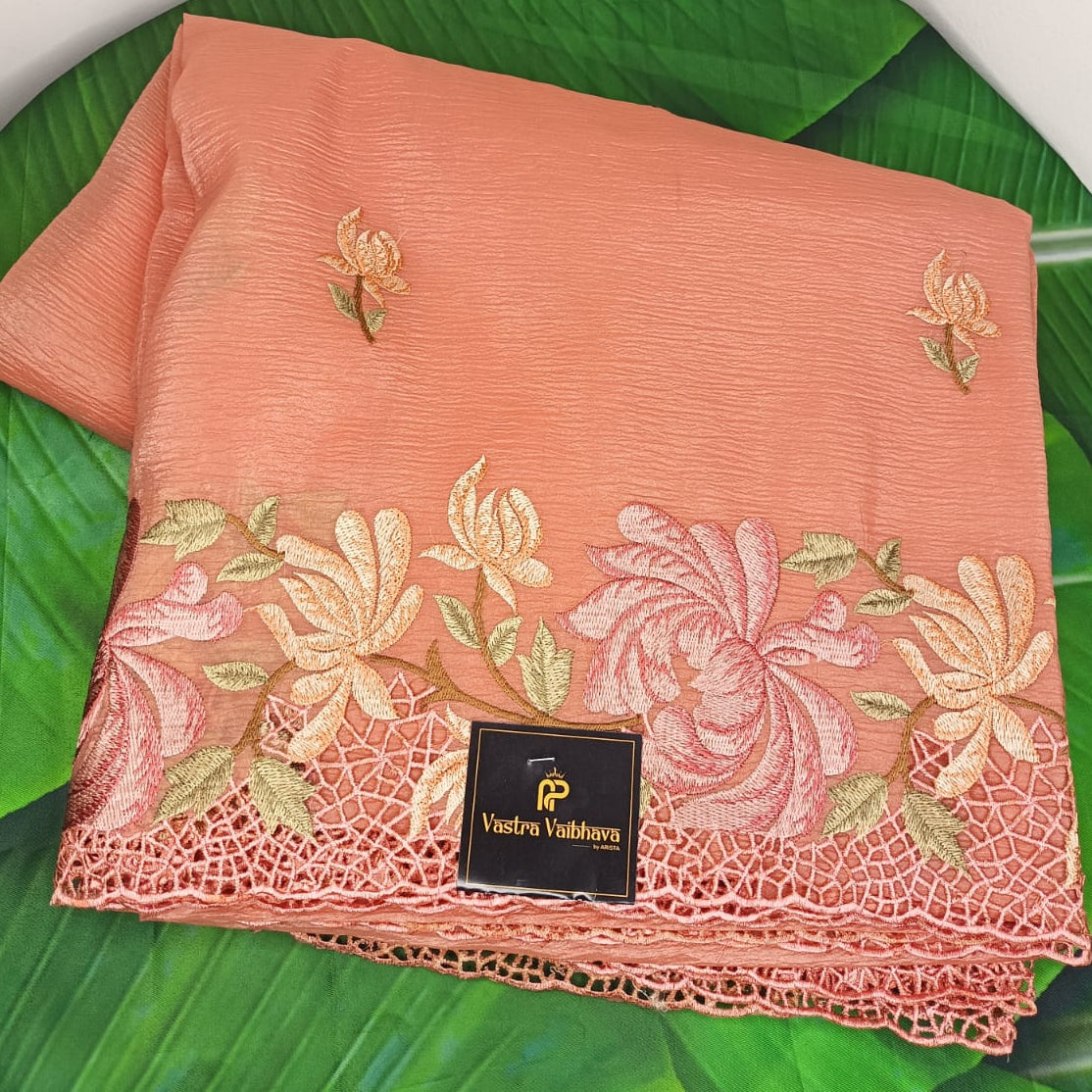Windy Crush Flower with Work Saree - Rosy Pink