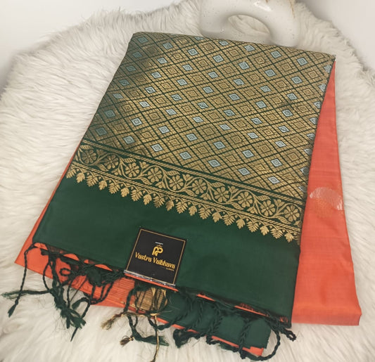 Pure Soft Silk Saree- Bright Orange